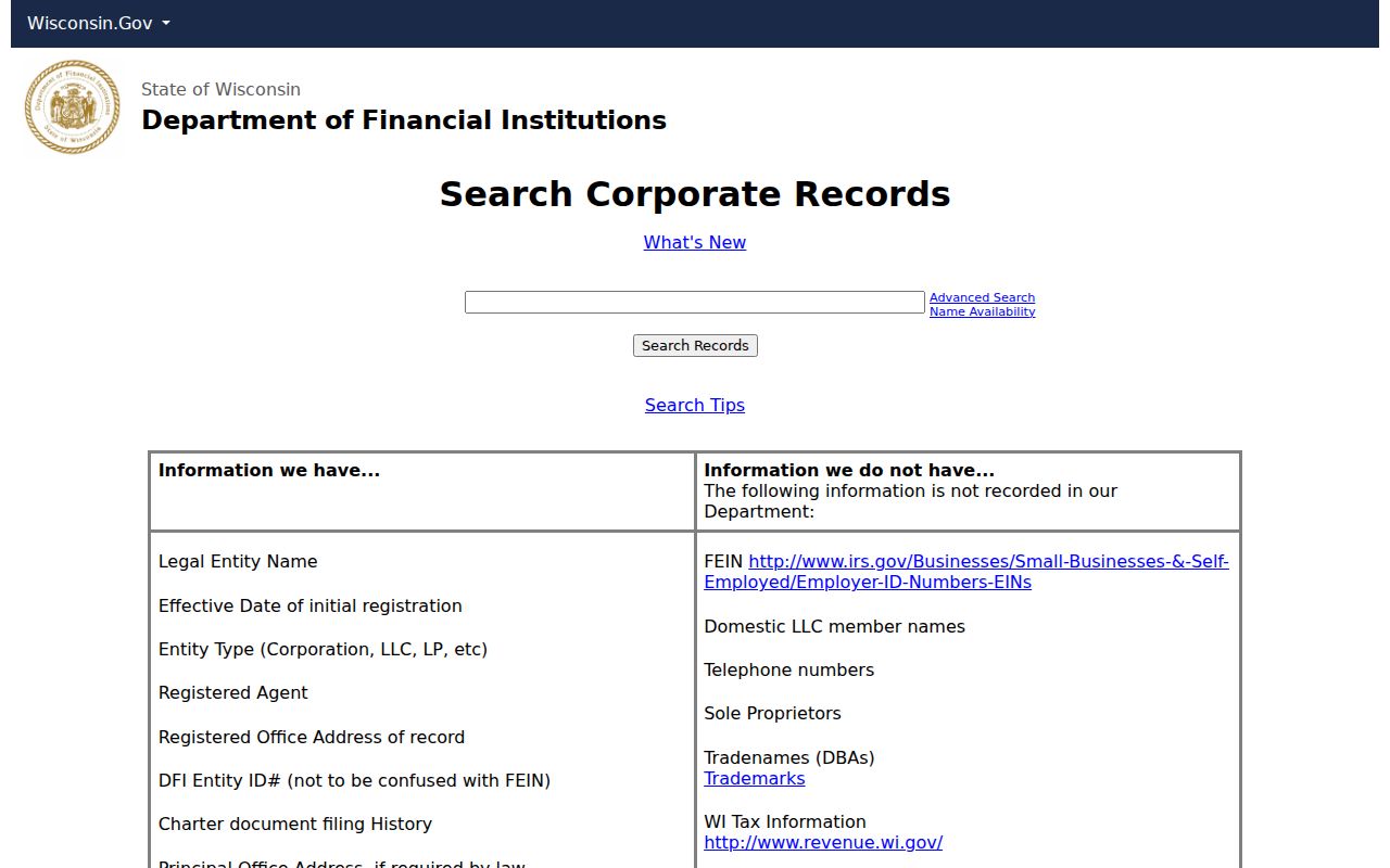 Wauwatosa resident lookup: Wisconsin DFI corporate records search for checking a named Wauwatosa business affiliation
