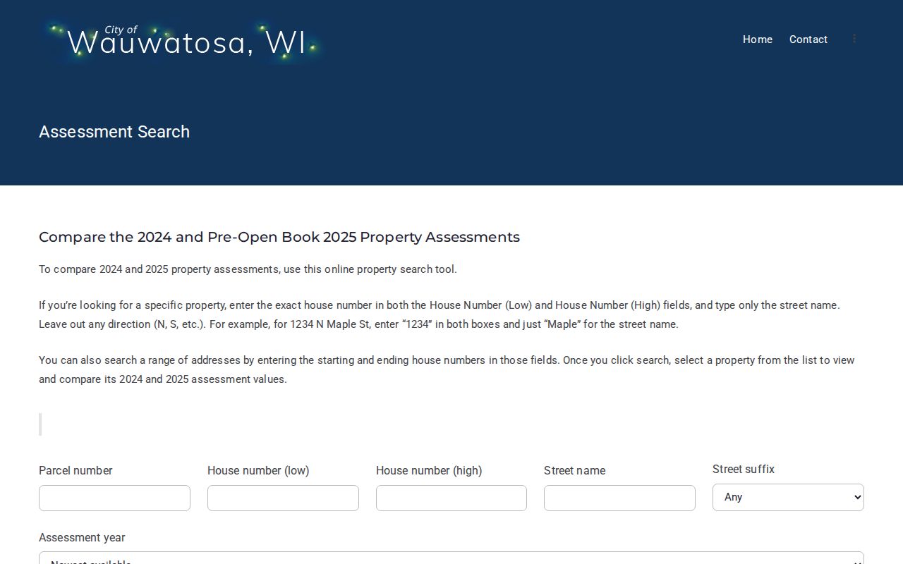 Wauwatosa residents directory: assessor search form