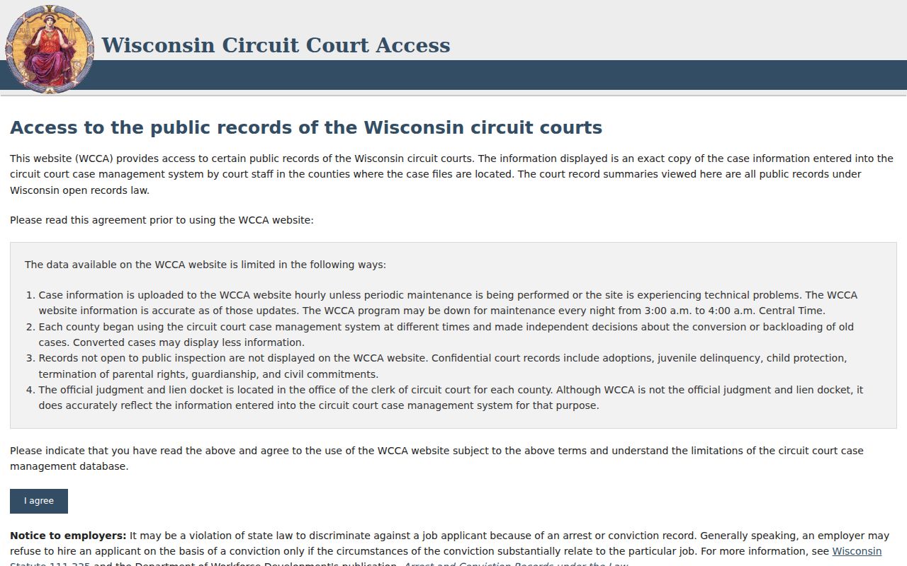 Wauwatosa resident lookup: Wisconsin Circuit Court Access search page used for Wauwatosa name checks